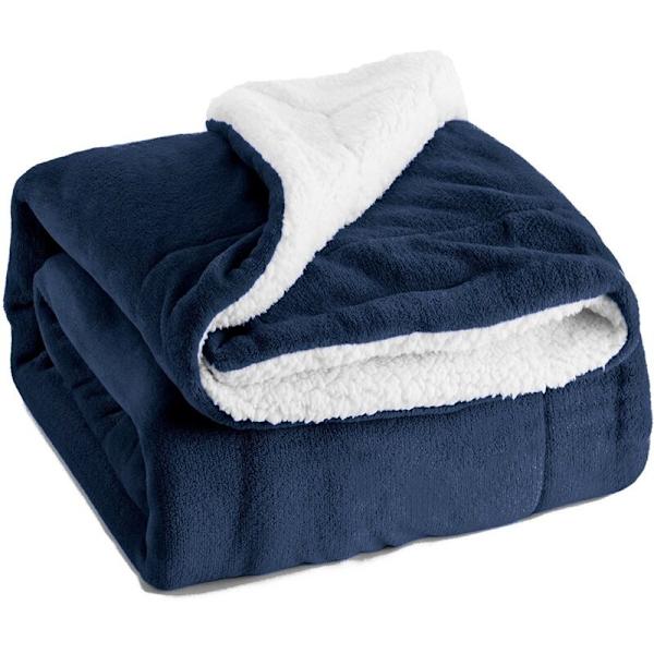 Plaid Sherpa Fleece Tæppe, 150x200 Navy Blå Enkelt Seng Tæppe, Pels Sofa Kast Reversible Sofa Kast, Lille Tyk Varm og Blød Plys Sofa Kast