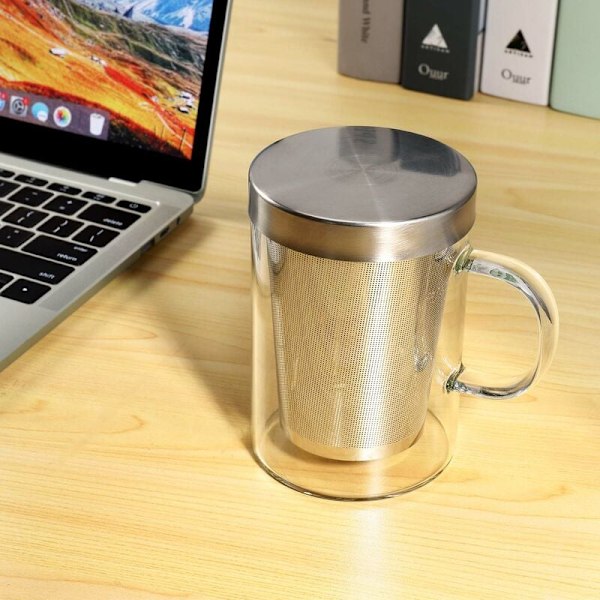 500 ml Resväska Värmebeständig Glas Teinfuser Mugg med Rostfritt Stål Lock Kaffe Mugg Tumbler Kök Värmebeständig Stor