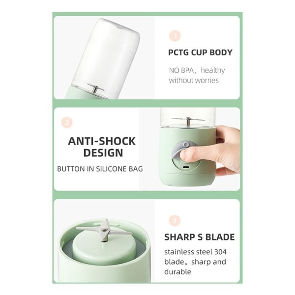 Bärbar mixer elektrisk hand USB uppladdningsbar mixer frukt apelsin citrus juicer maskin personlig juicer mixer, grön