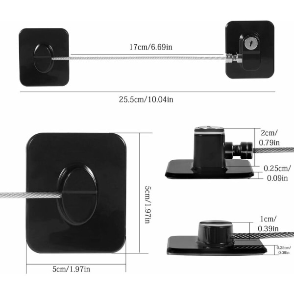 3 kappaleen pakkaus lapsiturvallinen ikkunalukko, liimautuva jääkaapin oven lukko avausrajoitin kaapeli lapsiturvallinen ikkunalukko 3 avaimella kaappiin laatikkoon pesuun