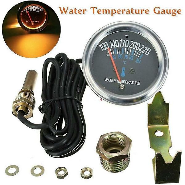 52mm Vandtemperaturmåler 38-104 Bil Mekanisk Måler Med Gult Lys Dc 12v Mekanisk Tilbehør Pointer Motor Instrument(sort)