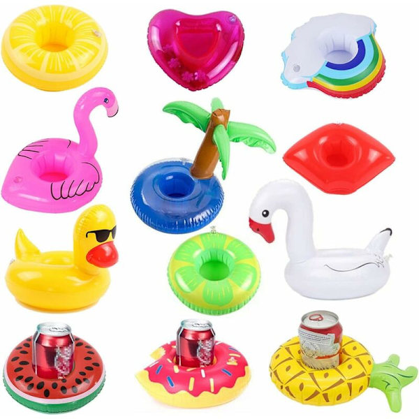 12-pack Uppblåsbara Mugghållare + 1 Uppblåsbar Nål + 1 Förvaringsväska, Uppblåsbara Dryckesunderlägg Dryckesflottar för Barnleksaker och Poolparty (12-pack)
