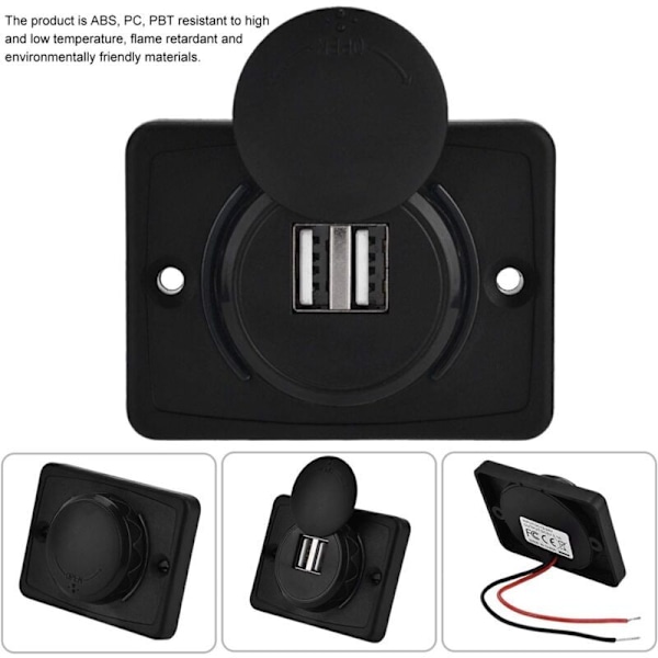 Dobbel USB-portkontakt, 3.1A Bil Dobbel Svart ABS USB-portlader 12V LED Strømkontakt, Vanntett, USB-lader med LED-åpning Bil Mobiltelefonlader