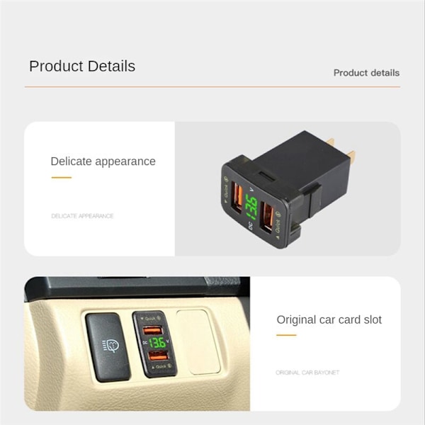 QC3.0 dobbel USB-billader for bil, konverteringstilbehør for lyseblå, størrelse: 40X22Mm a 12/24V