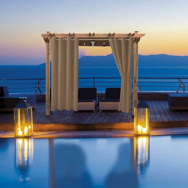 Utendørs gardiner hage terrasse paviljong blackout gardin vindtett UV-beskyttelse muggbestandig, termisk isolerte gardiner med grommet, L 132cm x H