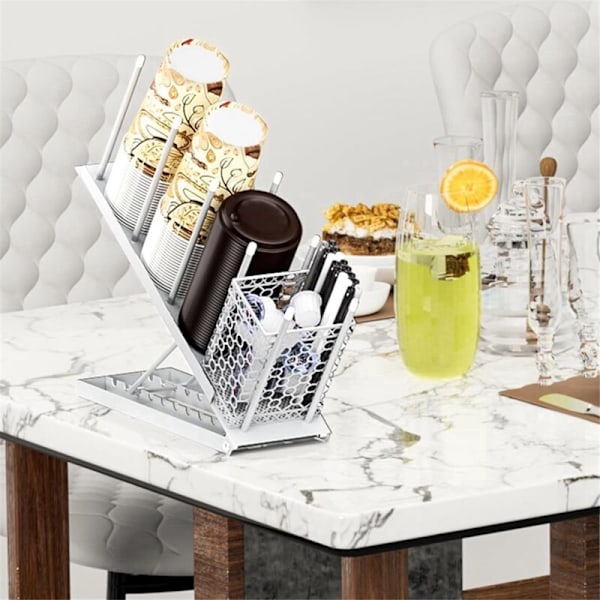 Kaffekoppholder for pauserom, kjøkkenbenk, justerbar høyde, 4 rom, lokkorganisator, oppbevaring, bar B