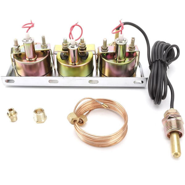 52MM Krom Bil Triple Gauge Meter Ammeter Temperatur Tryk 3-i-1 Combo Kit