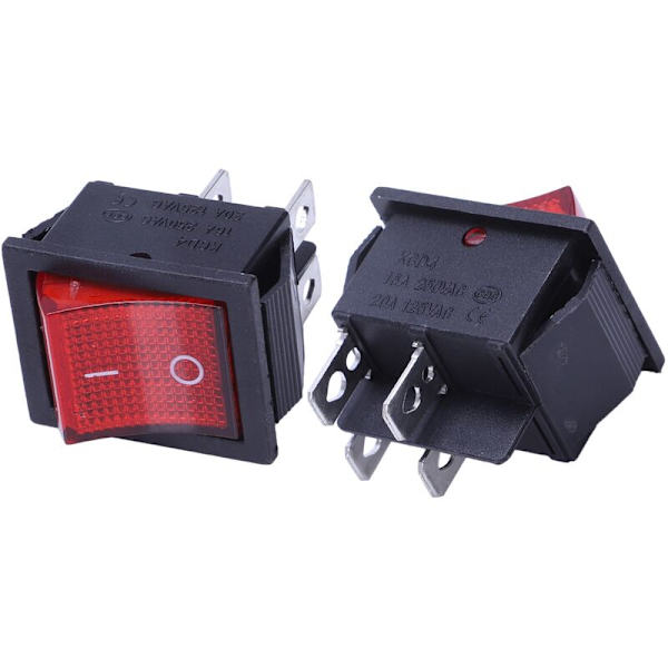 5 x DPST päälle/pois-vivun kytkimet 16A/250V 20A/125V AC punainen valaistus