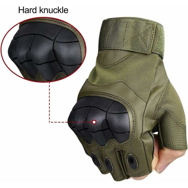 Ledskyddshandskar, halvfingerhandskar i hårt gummi för utomhusträning, klättring, löpning, vandring, camping, cykling, motorcykel (M, armégrön