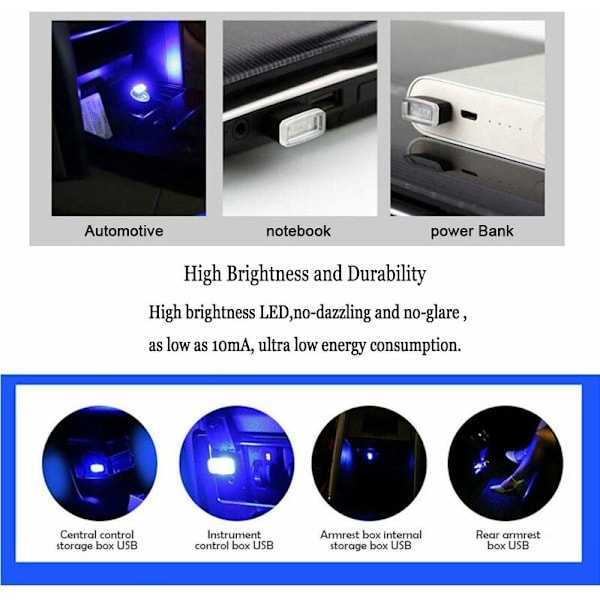 Auton USB-valo - 6 kpl Auton sisätilan tunnelmavalo Mini Universaali langaton USB LED-valo - Useita värejä,
