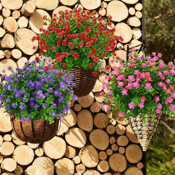 Kunstige Blomster, 12 Pakker Falske Eucalyptus Blomster Plastik Lotus Blomst Buketter til Indendørs og Udendørs Have Veranda Terrasse Kontor Hjem Dekoration