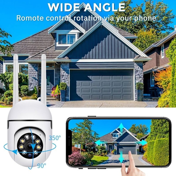 Säkerhetskamera, 1080p HD WiFi Inomhus/Utomhus Säkerhetskamera med Färg Nattsyn, Flexibel Rotation