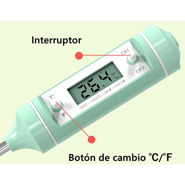 Digitalt kjøkkentermometer for babymat, mattermometer med LCD-skjerm og lang sonde for øyeblikkelig avlesning °C/°F