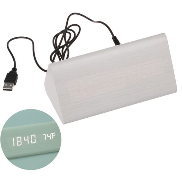 【Röstyrda termometerkalender】Träväckarklocka Digital LED-klocka USB/AAA Trä Vit Vit LED
