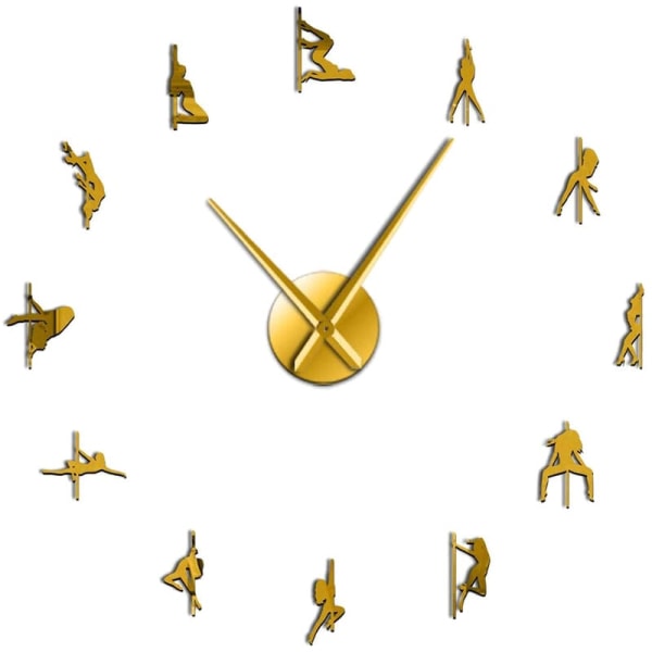 3D Frame Wall Clock Stickers DIY Wall Decor Dancing Wall Clock for Room Decor (Gold)