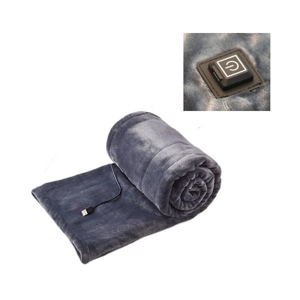 Uppvärmd filt, Flanell Uppvärmd Filt, Maskintvättbar, 5 Volt USB Bärbar Elektrisk Filt, Snabb Uppvärmning Smart Termostat - 100 × 80cm - Grå
