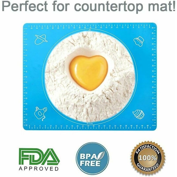 Køkken- og bagetilbehør Genanvendelig non-stick silikonebagemåtte Fondantpastamåtte, 100 % bisphenol-A (BPA)-fri, med måling, 50 x