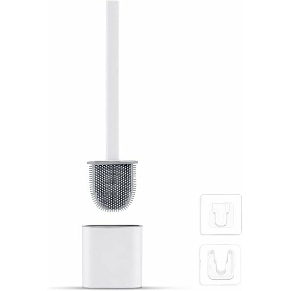 Silikon Toalettborste Platta - Toalettborste och Hållare, Anti-dropp, Antibakteriell, Ventilerad Toalettborste, Luktfri Snabbtorkande, Vägg/Golvmonterad