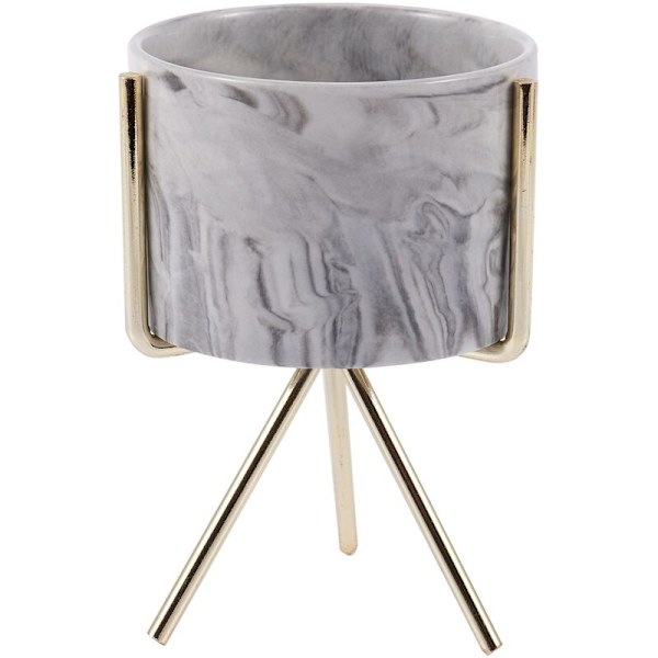 Nordisk minimalistisk stil marmor vase husholdning smedejern bordplade sukkulent blomsterpotte guld + hvid keramik S