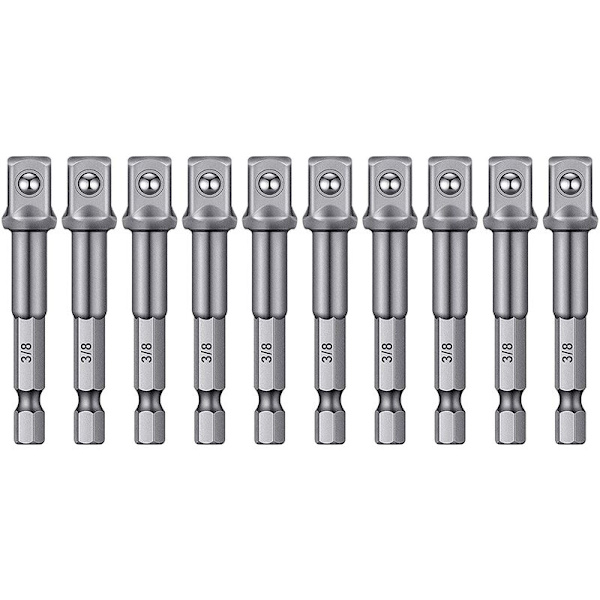 10 stk 3/8 tommers slagadapter firkantet sokkeladapter 10 mm sekskant slagadapter for bor, forlengelsesadapter skrutrekkerbits