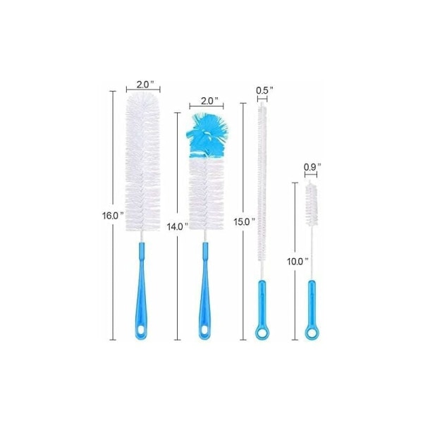 4 kpl monikäyttöistä pitkävartista pulloharjaa, olutpullon puhdistusharja, urheilupullon harja, olkiharja, suutinpuhdistusharja
