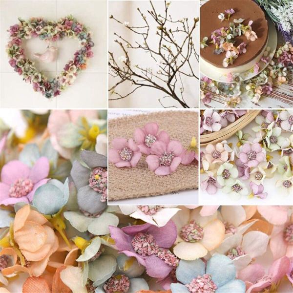 100 stk flerfarget mini kunstig silke tusenfryd blomsterhode for krans bryllup girlander dekorasjon DIY scrapbooking håndverk