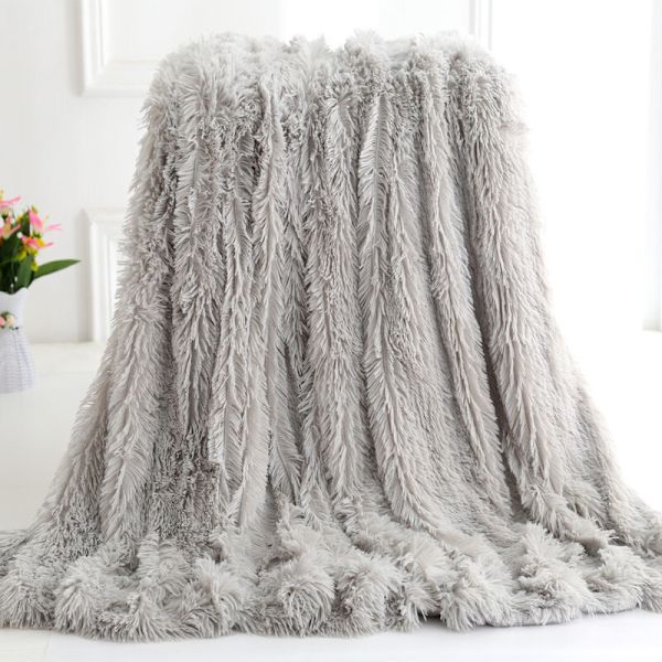 Ultra blød og hyggelig varm kunstpels fluffy tæppe, brug som sofaslør, uldtæppe eller sengetæppe, grå, 130 x 160 cm