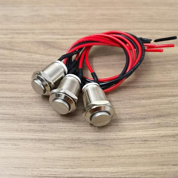 3 st 12 mm 2A 12V/24V/125V/250V Momentan Vattentät Tryckknappsbrytare Rostfritt Stål På/Av Tryckknapp med Tråd (Hög Huvud)