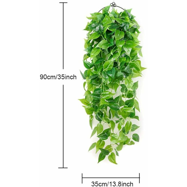 2 Stykker Kunstige Grønne Hængende Scindapsus Blade, Falsk Ivy Hængende Vine Grønt Garland til Bryllup Fest Hjem Have Vægge Dekoration