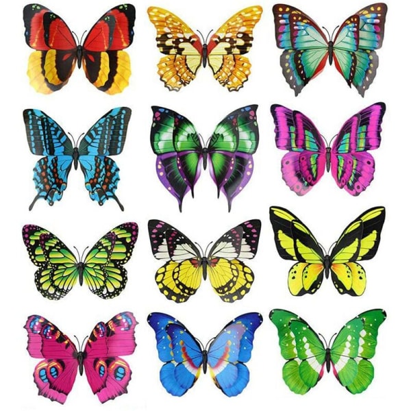 Dekorative vægklistermærker 12 stk. sommerfugl dobbelt lag sommerfugl køleskabsmagnet håndværk sommerfugl dekor vægklistermærke 22 cm