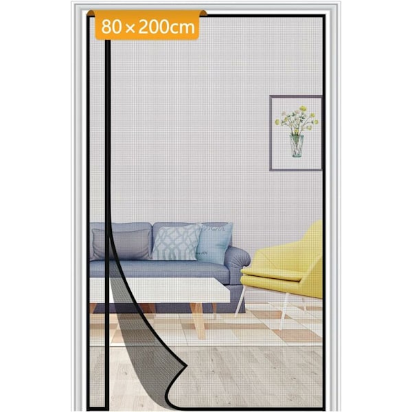 Mustan hyttysverkon ovi 80x200cm Kääntyvä vasemmalle ja oikealle puolelle Avautuva verkko Hyönteisten kestävä naarmuuntumaton nauha