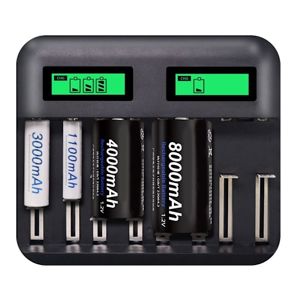8-fack LCD-display USB Smart Batteriladdare för Uppladdningsbara AAA AA SC C D Storlek 1.2V Ni- Ni-Cd