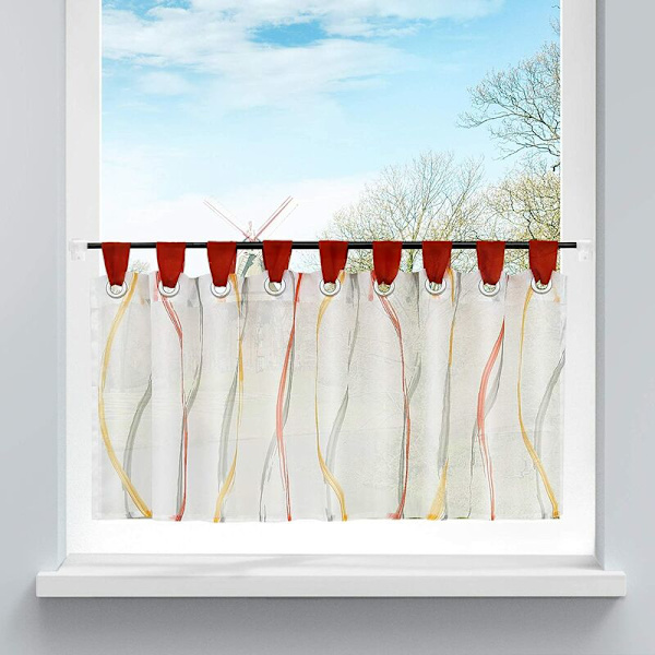 Gardinkappa i transparent voile med vågmönster H/B 30/120 cm färgad röd