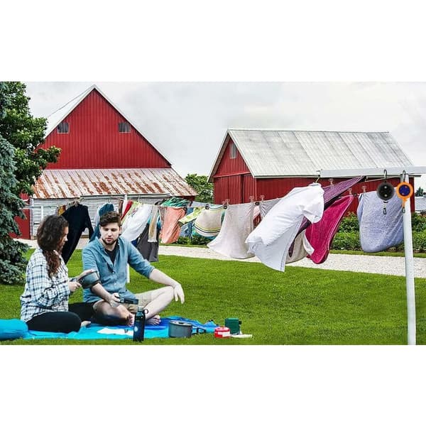 Retractable Clothesline, Retractable Wire, with 10 Fixed Loops and 20 Windproof Clips, Portable Outdoor Clothesline for Bed Sheet, Laundry Line for