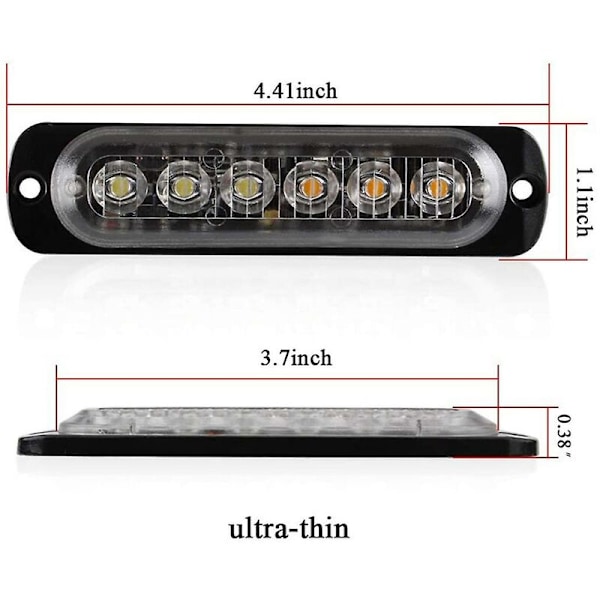 4 stk. 6 LED Nødlys Beacon Fareblinkende Advarselslys Strobe Light Bar Overflademontering Til Ca