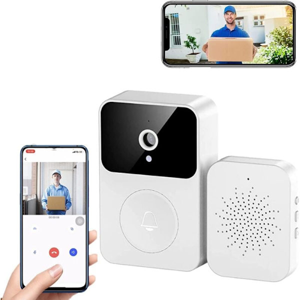 Trådlös dörrklocka med övervakningskamera, Wifi Smart kamera, Videospelning, Dörrklocka (Typ-C), Flera laddningsbara ringsignaler, Androi