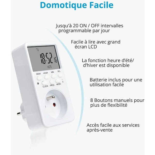 Digital Programmerbar Stikkontakt, Ugentlig Elektrisk Stikkontakt Timer med 20 Programmer, 24H Stikkontakt Timer med LCD Display Energibesparende til Hjemmet