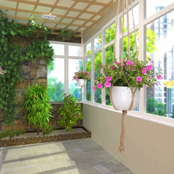 4 st Macrame Växthängare, Bomullsrep Växthängare, Handvävda Blomma Krukställ för Hem Kontor Balkong Trädgård Inomhus och Utomhus Dekoration 105c