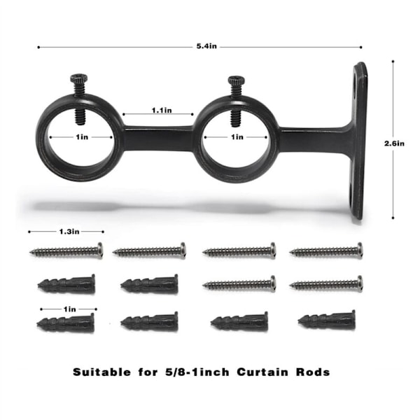 Gardinstangbrakett, 9 stk Dobbel Gardin, Gardinstang Holdere Kroker for Soverom Stue