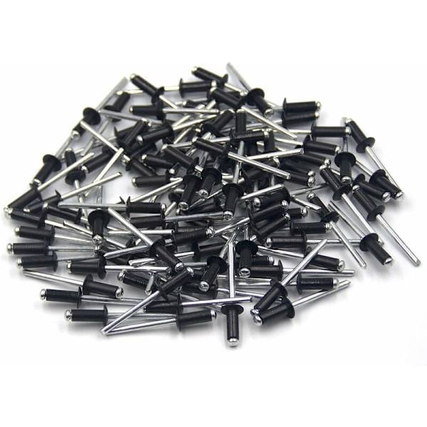 100 st Aluminium Blindnit 4,8 x 12 mm, Öppna Blindnit, Popnit, Förpackning med 100 st (Svart)