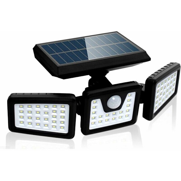 Solcellsbelysning med rörelsesensor, Kraftfull 3-huvud utomhusväggspotlight, 550 Lumen
