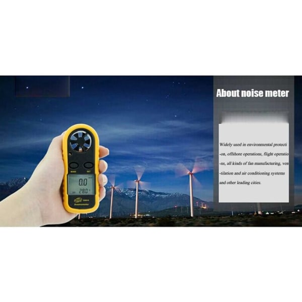 Digital Anemometer Anemometer med baggrundsbelyst LCD-display, der måler lufthastighed, luftstrøm og udendørs lufttemperatur til aktiviteter