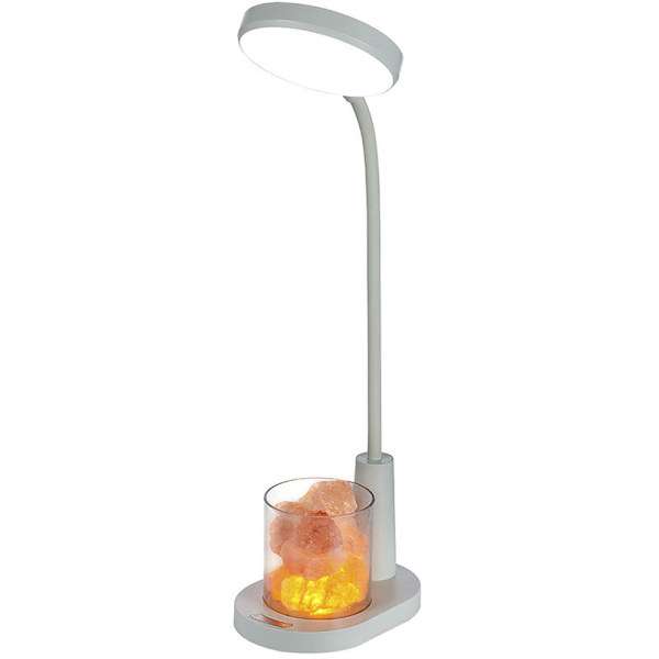 Børne skrivebordslampe, bordlampe med Himalayasalt, automatisk farveskiftende natlampe, med penneholder, dæmpbar genopladelig læselampe til børn