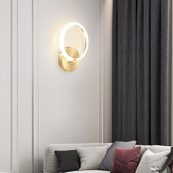 LED væglampe indendørs guld moderne sengelampe rund 19cm væglampe soveværelse dekoration til stue gang, 10W (3000K varm hvid)