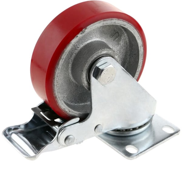 Industrielle hjul i polyuretan og metall med brems 100 mm 2 stk