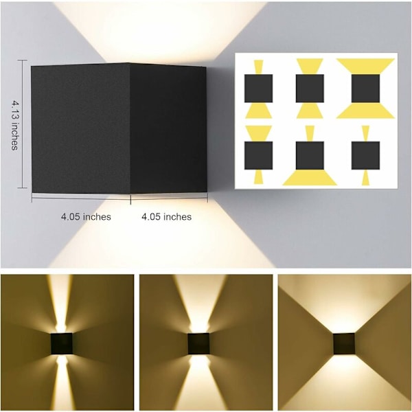6 Watt Moderne LED Vægslampe, 3000K Varmt Indendørs Aluminium Hvid Vægslampe, Justerbar Strålevinkel, IP65 Vandafvisende 銆怑nergy Class A ++銆