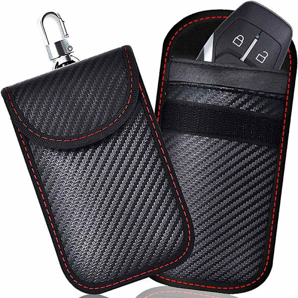 Anti RFID -auton avaimen kotelo, signaalin estolaukku Faraday-pussi, 2 kpl RFID-signaalin estolaukkua auton avaimelle, hiilikuitukotelo, joka estää RFID-signaalit