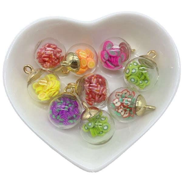 10 krystal glas kugle charms med Kiwi skivede frugt charm