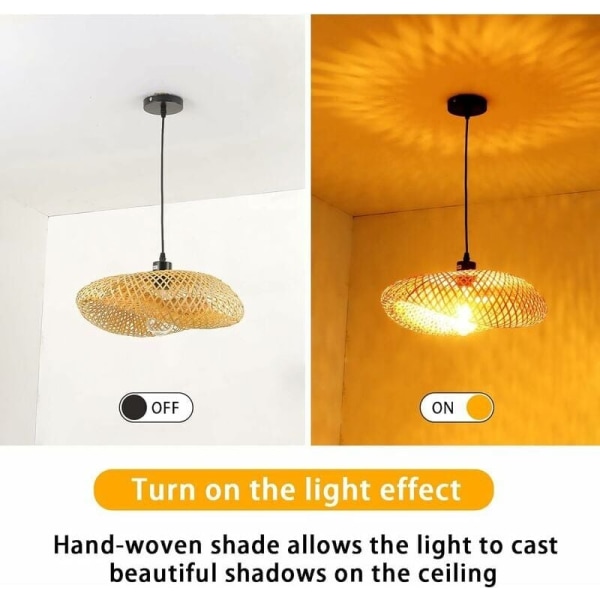 Retro taklampe, bambushatt rotting pendellampe 40 cm veving baderom taklampe E27 kreativ takbelysning for spisestue stue