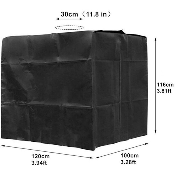 Vattentankskydd, IBC-tankskydd för 1000L tank, Vattentankskydd, Dammskydd UV-skydd Regnskydd, 120x100x116cm (Svart)
